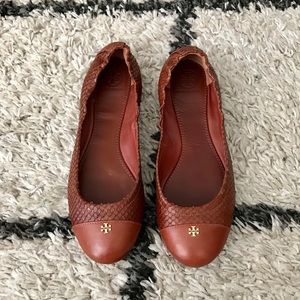 Tory Burch Brown Snakeskin Print Ballet Flat